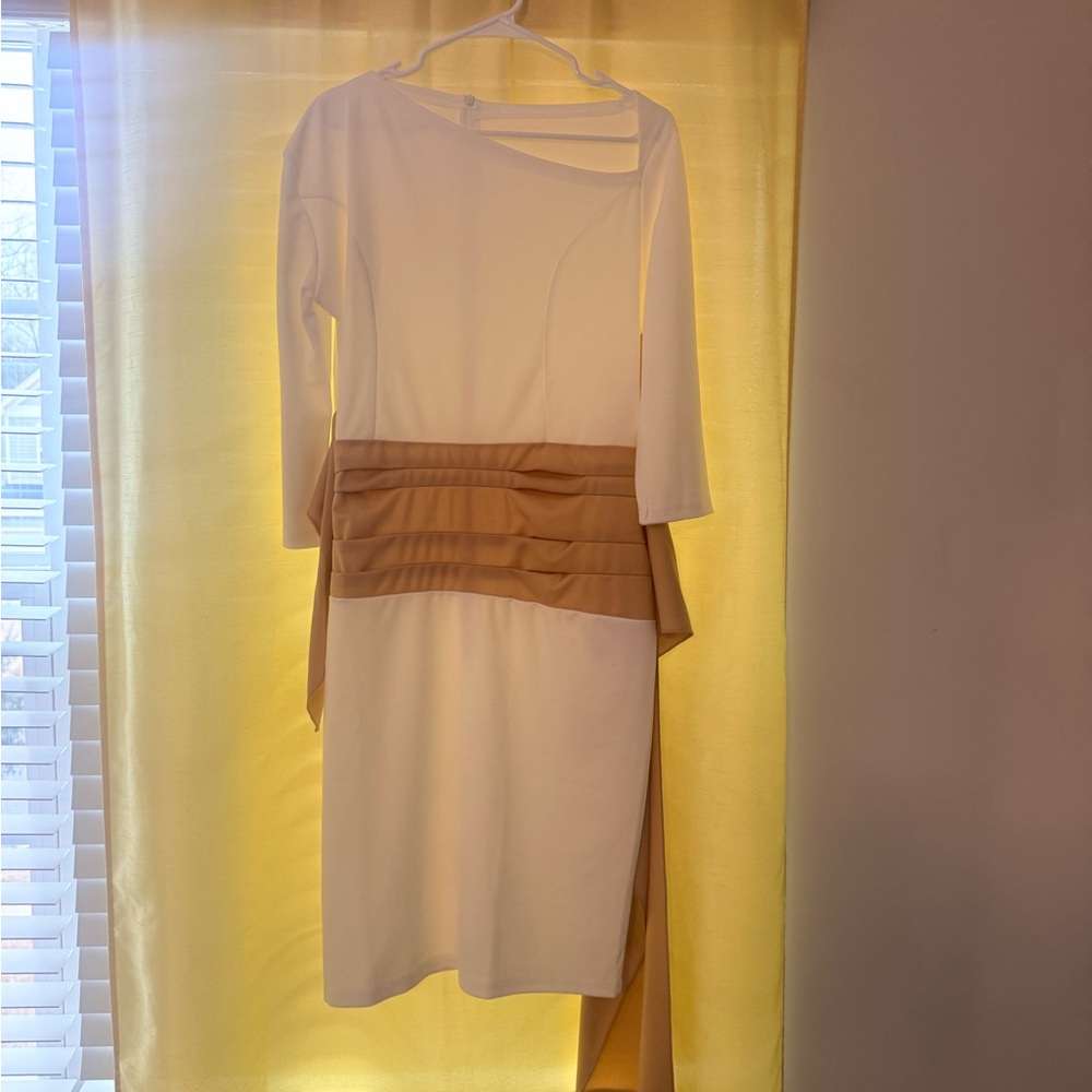 Chic Asymmetrical White and Tan Dress